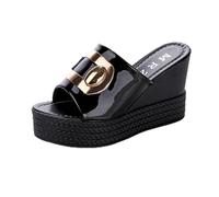 Ecoodisk Estate Sexy Piattaforma Zeppe Sandali Donna Moda Tacchi Alti Pantofole Femminile-Nero, 38