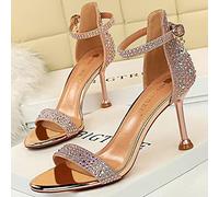Ecoodisk Scarpe con Tacchi Alti hasp Donna Pompe per Matrimoni in Oro Argento Scarpe da Donna Stiletto Sexy Tacchi Aperti Donne Sandali-Champagne,37