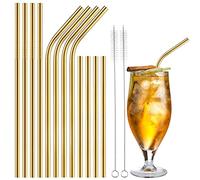 ecooe 12 Oro Cannucce in Acciaio Inox Set, Cannucce Riutilizzabili in Metallo Senza BPA, per Frullatii Frappè Cocktail Succhi con 2 spazzole per pulizia Lavabili in lavastoviglie, frullati e succhi