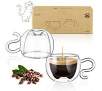 ecooe 2 Pezzi 130 ml Bicchieri da Caffè a Doppia Parete con Simpatico Gatto, Regalo di Compleanno per Donne, Uomini, Mamme, Bambini, Tazza da Caffè Espresso per Caffè Freddo e Latte