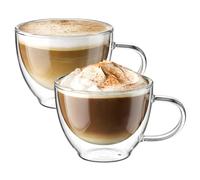 ecooe 350ml*2 Tazza Caffè Doppio Vetro Borosilicato,Bicchieri da Caffè a Doppia Parete con Manico,Tazzine Vetro Doppio per Tè,Caffè,Latte,Cappuccino,Espresso,Succo