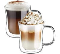ecooe 350ml*2 Tazza Caffè Doppio Vetro Borosilicato,Bicchieri da Caffè a Doppia Parete con Manico,Tazzine Vetro Doppio per Tè,Caffè,Latte,Cappuccino,Espresso,Succo