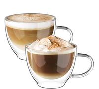ecooe 350ml*2 Tazza Caffè Doppio Vetro Borosilicato,Bicchieri da Caffè a Doppia Parete con Manico,Tazzine Vetro Doppio per Tè,Caffè,Latte,Cappuccino,Espresso,Succo