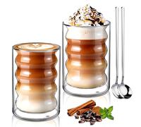 ecooe 350ml Tazza da Caffè in Doppio Vetro Set di 2 Bicchieri da Caffè a Doppia Parete per Tè, Caffè, Latte, Cappuccino, Regalo di Compleanno per un Amico dei Genitori