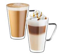 ecooe 450ml*2 Tazza Caffè Doppio Vetro Borosilicato,Bicchieri da Caffè a Doppia Parete con Manico,Tazzine Vetro Doppio per Tè, Caffè, Latte, Cappuccino, Espresso, Succo