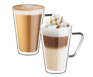ecooe 450ml*2 Tazza Caffè Doppio Vetro Borosilicato,Bicchieri da Caffè a Doppia Parete con Manico,Tazzine Vetro Doppio per Tè, Caffè, Latte, Cappuccino, Espresso, Succo