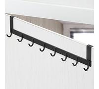 ecooe Appendiabiti da Porta con 8 Ganci, Appendiabiti Porta in Acciaio Inox, Attaccapanni da Porta Senza Foratura, Ganci Porta per Spessori per Ante Fino a 2cm, per Camera, Bagno, Cucina (Nero)
