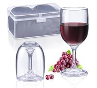 ecooe Bicchieri da vino in plastica to go, 200 ml, set da 2 pezzi, moderni bicchieri da vino rosso bianco e champagne con custodia impermeabile e pratica scatola per viaggi, campeggio, attività