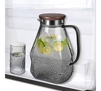ecooe Caraffa in Vetro 1.8L per Porta del Frigorifero, Nero con Coperchio, Trasparente Brocca Acqua per Tè Freddo, Caffè, Latte, Succo, Acqua Calda e Fredda