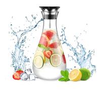 ecooe Caraffa in vetro da 1,8 l, caraffa in vetro con coperchio in acciaio inox, brocca per acqua, succhi di frutta, bevande, brocca in vetro per acqua calda e fredda, bevande fatte in casa, tè freddo