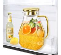 ecooe Caraffa in vetro da 1,8 l, per porta del frigorifero, caraffa in vetro con coperchio in acciaio inox, brocca in vetro per acqua calda/fredda, bevande fai da te, tè freddo, succhi di frutta