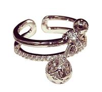 Ecooon Anello aperto a doppio strato con 2 palline fidget per donne e ragazze, in argento Sterling, anello regolabile per alleviare l'ansia e lo stress, San Valentino, festa della mamma, Natale