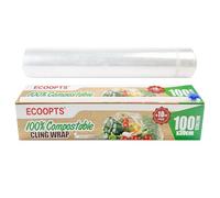 ECOOPTS Pellicola trasparente 100% compostabile con taglierina scorrevole, priva di BPA e biodegradabile, adatta per microonde e congelatore, 30 cm x 110 m