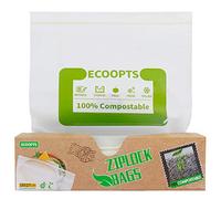 ECOOPTS - Sacchetti per congelatore, 100% compostabili, riutilizzabili, con chiusura lampo, ASTM D6400, biodegradabili, per organizzazione e conservazione degli alimenti,confezione da 50