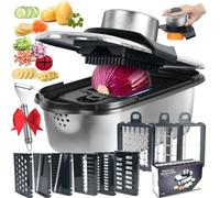 Ecopandy Dicer Smart Tagliaverdure 9 in 1, in acciaio inox, set da 11 pezzi, affettatrice a julienne e cubi per cetrioli, cipolle, patate, frutta, fette, strisce (modelli)