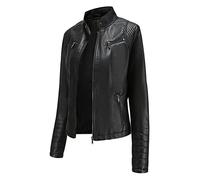 Ecopelle Donna Giubbotto Similpelle Giacca Biker Jacket Finta Pelle Sintetica Nero 3XL