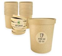 ECOPICNIC Ciotole in Carta Kraft con Coperchio in Carta Kraft 930 ml - Confezione da 50 Pezzi | Contenitori Monouso Biodegradabili per Zuppe, Gelati e Alimenti da Asporto