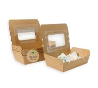 ECOPICNIC Lanchbox in Carta Kraft con Coperchio con Finestra 900 ml - Confezione da 100 Pezzi | Scatole per Alimenti da Asporto, Contenitori Monouso per Cibo, Vaschette per Dolci