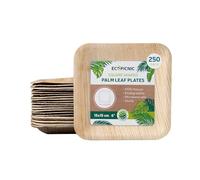 ECOPICNIC Piatti Quadrati in Foglia di Palma 15x15 cm 6" - Confezione da 250 Pezzi | Piatti Biodegradabili e Compostabili Monouso per Finger Food, Aperitivi, Eventi Eleganti e Natale