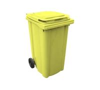 Ecoplast | Bidone Carrellato in Plastica, Bidone Spazzatura con Ruote, 240 Lt, Giallo, 73,4x57,8x109,2