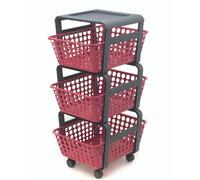 Ecoplast | Carrello con Ruote Portatutto Modula, Carrello Portaoggetti a Tre Piani, Portata Massima 9 kg, Rosso, 41,5x29x75, Made in Italy