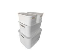 Ecoplast | Poker di Contenitori Multiuso Bianco 1 Pezzo Large, 1 Pezzo Medium e 2 Pezzi Small con Coperchio e Separatore - Scatola Organizer Salvaspazio per Armadi, Ripostigli e Uffici