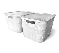 Ecoplast | Set di 2 Contenitori Multiuso Bianco Large con Coperchio e Separatore - Scatola Organizer Salvaspazio per Armadi, Ripostigli e Uffici