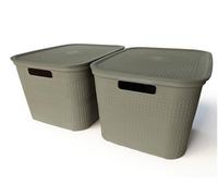 Ecoplast | Set di 2 Contenitori Multiuso Cappuccino Large con Coperchio e Separatore - Scatola Organizer Salvaspazio per Armadi, Ripostigli e Uffici