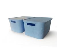Ecoplast | Set di 2 Contenitori Multiuso Lavanda Medium con Coperchio e Separatore - Scatola Organizer Salvaspazio per Armadi, Ripostigli e Uffici