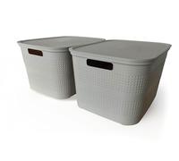 Ecoplast | Set di 2 Contenitori Multiuso Tortora Chiaro Medium con Coperchio e Separatore - Scatola Organizer Salvaspazio per Armadi, Ripostigli e Uffici