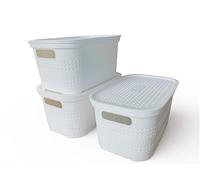 Ecoplast | Set di 3 Contenitori Multiuso Bianco Small con Coperchio e Separatore - Scatola Organizer Salvaspazio per Armadi, Ripostigli e Uffici