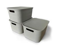 Ecoplast | Set di 3 Contenitori Multiuso Tortora Chiaro Medium con Coperchio e Separatore - Scatola Organizer Salvaspazio per Armadi, Ripostigli e Uffici