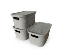 Ecoplast | Set di 3 Contenitori Multiuso Tortora Chiaro Small con Coperchio e Separatore - Scatola Organizer Salvaspazio per Armadi, Ripostigli e Uffici