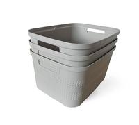Ecoplast | Set di 3 Contenitori Multiuso Tortora Medium Senza Coperchio - Scatola Organizer Salvaspazio per Armadi, Cassetti, Uffici e Ripostigli