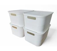 Ecoplast | Set di 4 Contenitori Multiuso Bianco Medium con Coperchio e Separatore - Scatola Organizer Salvaspazio per Armadi, Ripostigli e Uffici