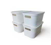Ecoplast | Set di 4 Contenitori Multiuso Bianco Small con Coperchio e Separatore - Scatola Organizer Salvaspazio per Armadi, Ripostigli e Uffici