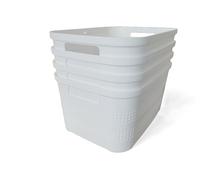 Ecoplast | Set di 4 Contenitori Multiuso Bianco Small Senza Coperchio - Scatola Organizer Salvaspazio per Armadi, Cassetti, Uffici e Ripostigli
