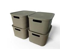 Ecoplast | Set di 4 Contenitori Multiuso Cappuccino Medium con Coperchio e Separatore - Scatola Organizer Salvaspazio per Armadi, Ripostigli e Uffici