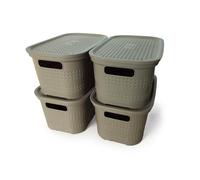 Ecoplast | Set di 4 Contenitori Multiuso Cappuccino Small con Coperchio e Separatore - Scatola Organizer Salvaspazio per Armadi, Ripostigli e Uffici