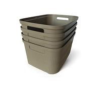 Ecoplast | Set di 4 Contenitori Multiuso Cappuccino Small Senza Coperchio - Scatola Organizer Salvaspazio per Armadi, Cassetti, Uffici e Ripostigli