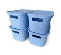 Ecoplast | Set di 4 Contenitori Multiuso Lavanda Small con Coperchio e Separatore - Scatola Organizer Salvaspazio per Armadi, Ripostigli e Uffici