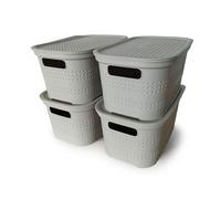 Ecoplast | Set di 4 Contenitori Multiuso Tortora Chiaro Small con Coperchio e Separatore - Scatola Organizer Salvaspazio per Armadi, Ripostigli e Uffici