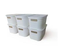 Ecoplast | Set di 6 Contenitori Multiuso Bianco Small con Coperchio e Separatore - Scatola Organizer Salvaspazio per Armadi, Ripostigli e Uffici