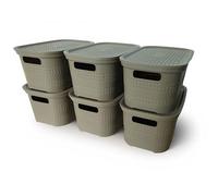 Ecoplast | Set di 6 Contenitori Multiuso Cappuccino Small con Coperchio e Separatore - Scatola Organizer Salvaspazio per Armadi, Ripostigli e Uffici