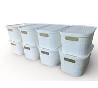 Ecoplast | Set di 8 Contenitori Multiuso Bianco Small con Coperchio e Separatore - Scatola Organizer Salvaspazio per Armadi, Ripostigli e Uffici