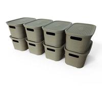 Ecoplast | Set di 8 Contenitori Multiuso Cappuccino Small con Coperchio e Separatore - Scatola Organizer Salvaspazio per Armadi, Ripostigli e Uffici