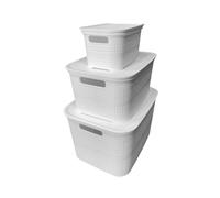 Ecoplast | Tris di Contenitori Multiuso Bianco 1 Pezzo Large, 1 Pezzo Medium e 1 Pezzo Small con Coperchio e Separatore - Scatola Organizer Salvaspazio per Armadi, Ripostigli e Uffici