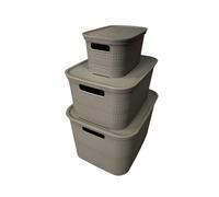 Ecoplast | Tris di Contenitori Multiuso Cappuccino 1 Pezzo Large, 1 Pezzo Medium e 1 Pezzo Small con Coperchio e Separatore - Scatola Organizer Salvaspazio per Armadi, Ripostigli e Uffici