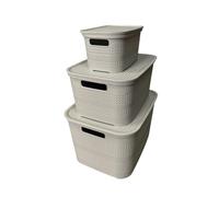 Ecoplast | Tris di Contenitori Multiuso Tortora Chiaro 1 Pezzo Large, 1 Pezzo Medium e 1 Pezzo Small con Coperchio e Separatore - Scatola Organizer Salvaspazio per Armadi, Ripostigli e Uffici