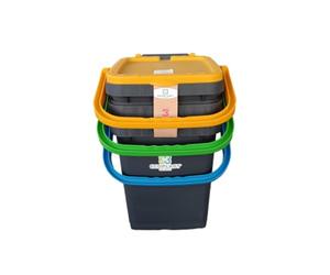 Ecoplast | Tris di Pattumiere per Raccolta Differenziata 20 Lt, Colori Assortiti Giallo/Verde/Blu, 34,5x34,5x34,5, Made in Italy